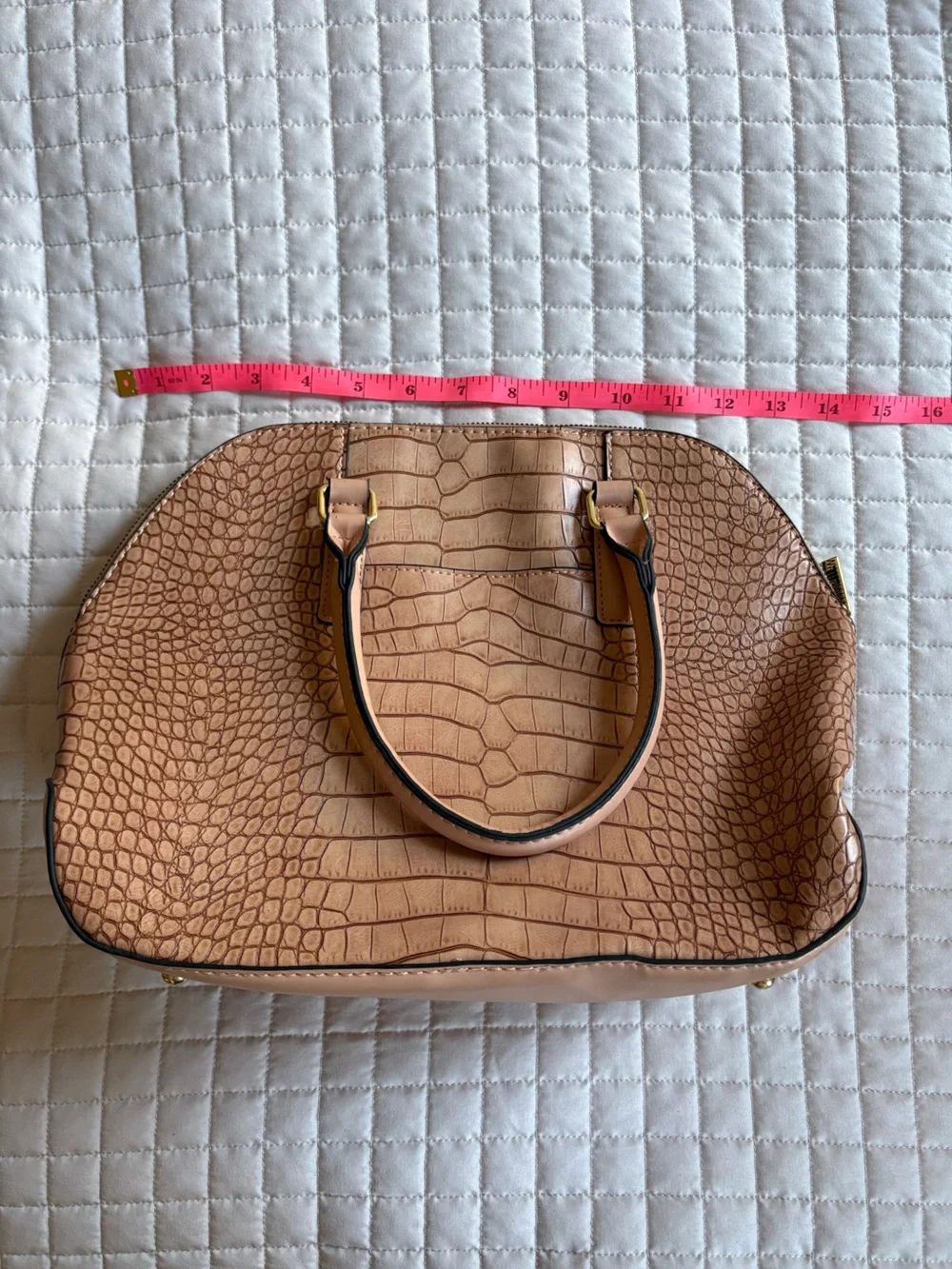 London Fog Croc-Embossed Handbag in Beige/Tan 11” Vegan Leather